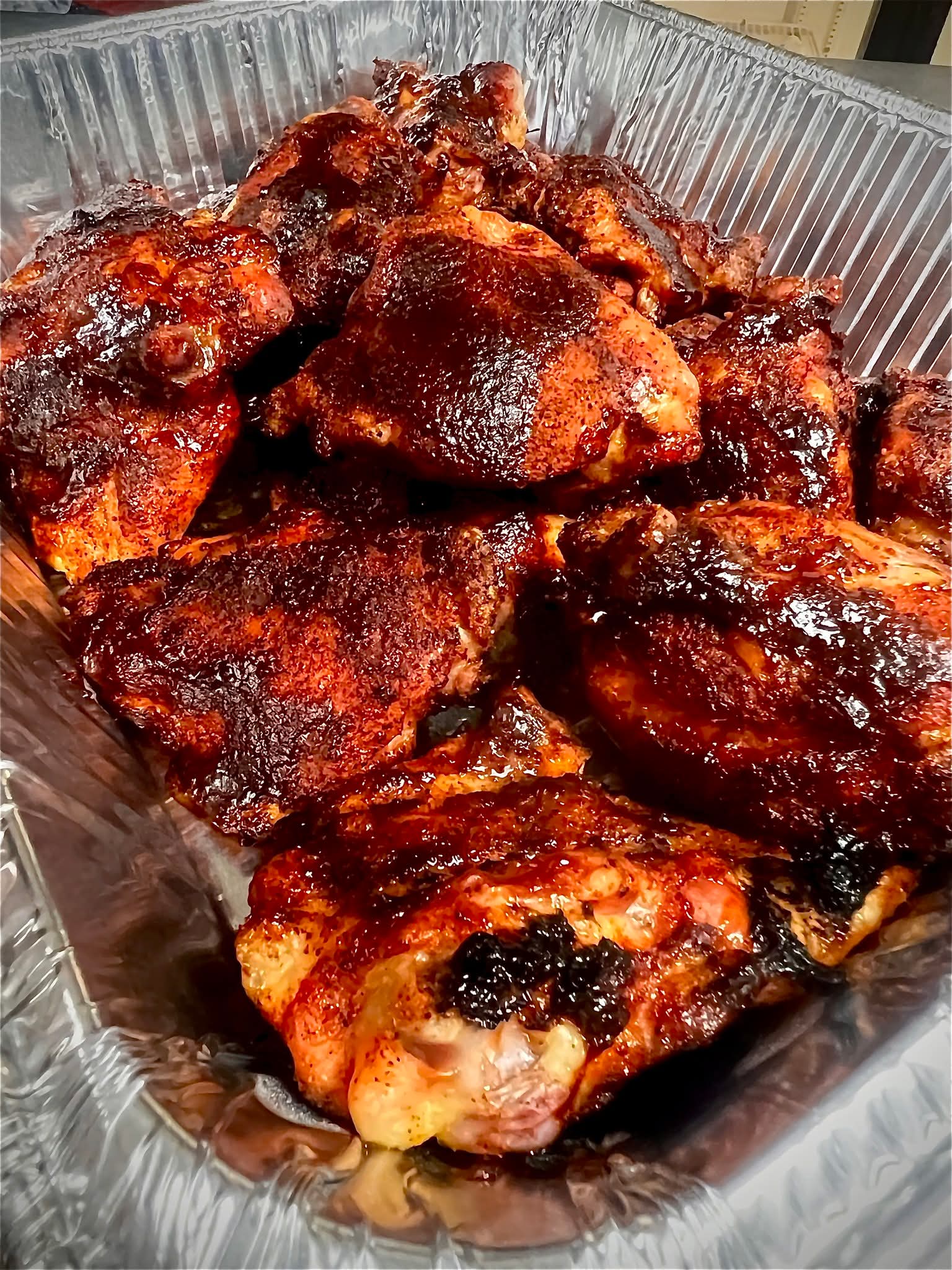 Maple-smoked caramelized chicken thighs from Mike & Zach's BBQ